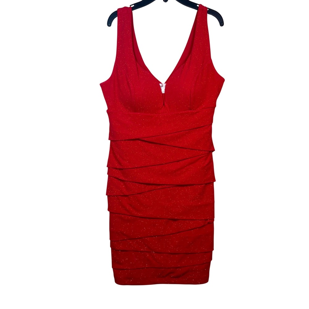 Emerald Sundae Womens Red Glitter Ruched Bodycon Cocktail Dress Y2K Large‎